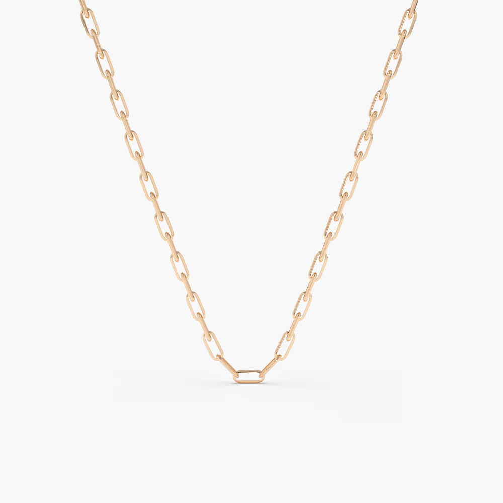 Solid Gold Tiny Paper Clip Link Necklace