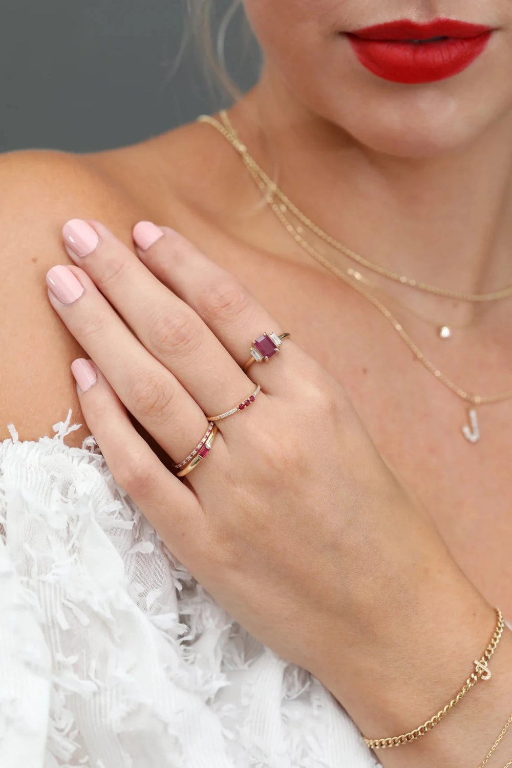 Solid Gold Baguette Ruby Dome Ring (44944D)