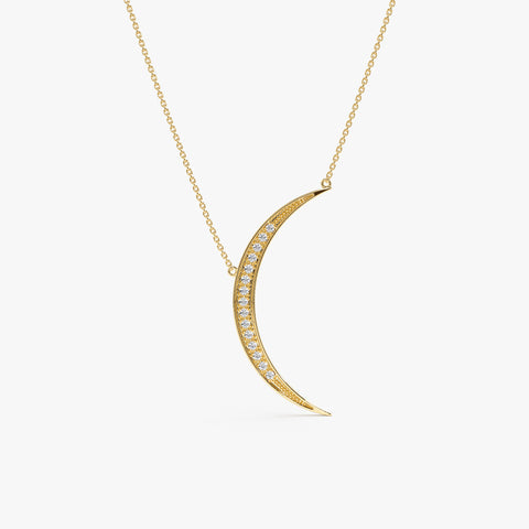Solid Gold Large Diamond Crescent Necklace (14AA1C)