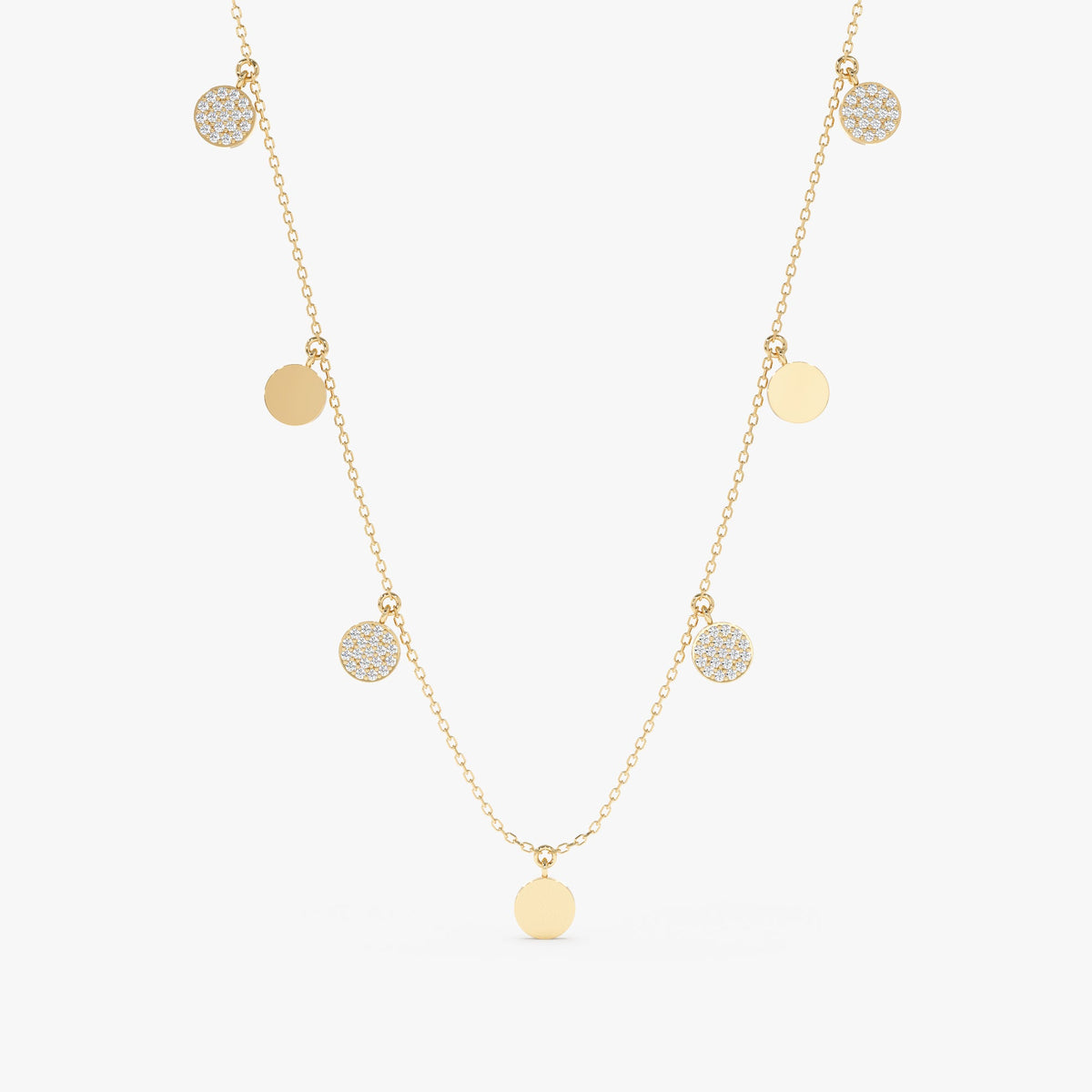 Solid Gold Mixed Coin Drop Necklace (CA5061)