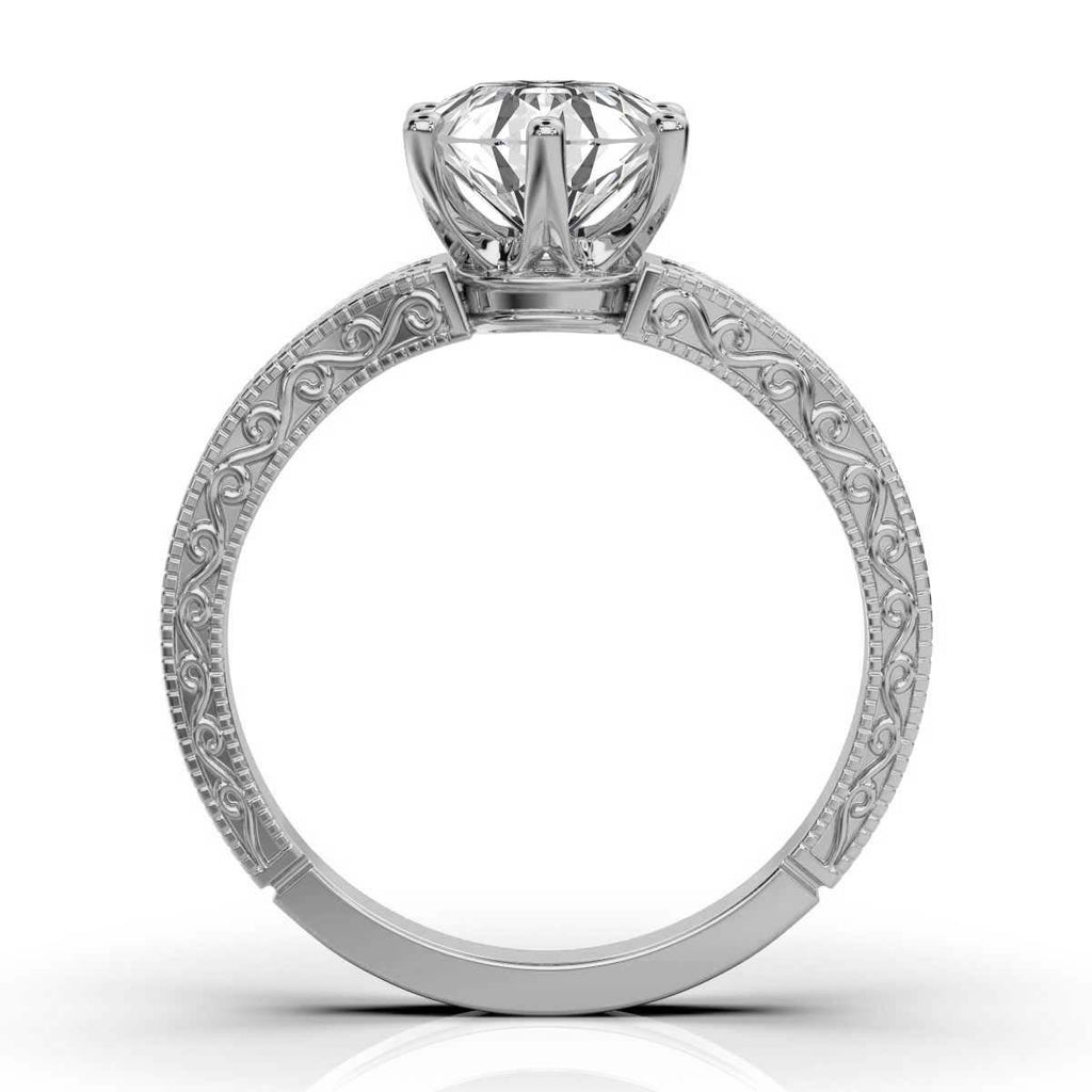 Solid Gold Engagement Ring 2 CT Hand Crafted Engraved Lab Grown Diamond