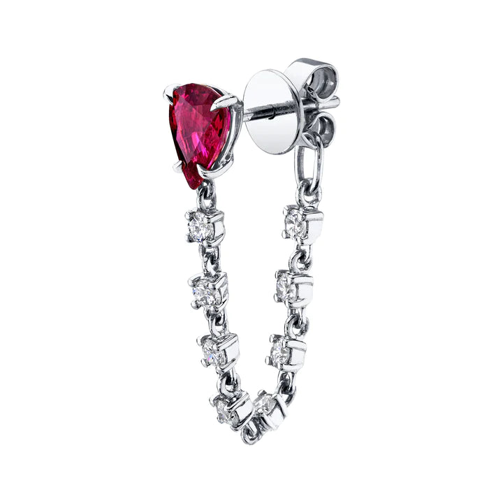 Solid Gold Ruby Pear Loop Earrings