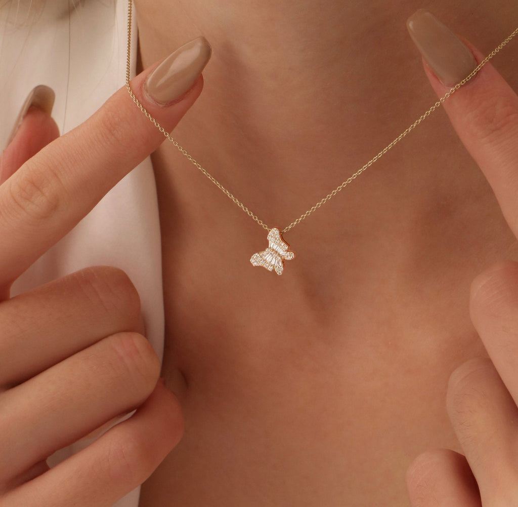 Baguette Moissanite Butterfly Necklace, photo 3