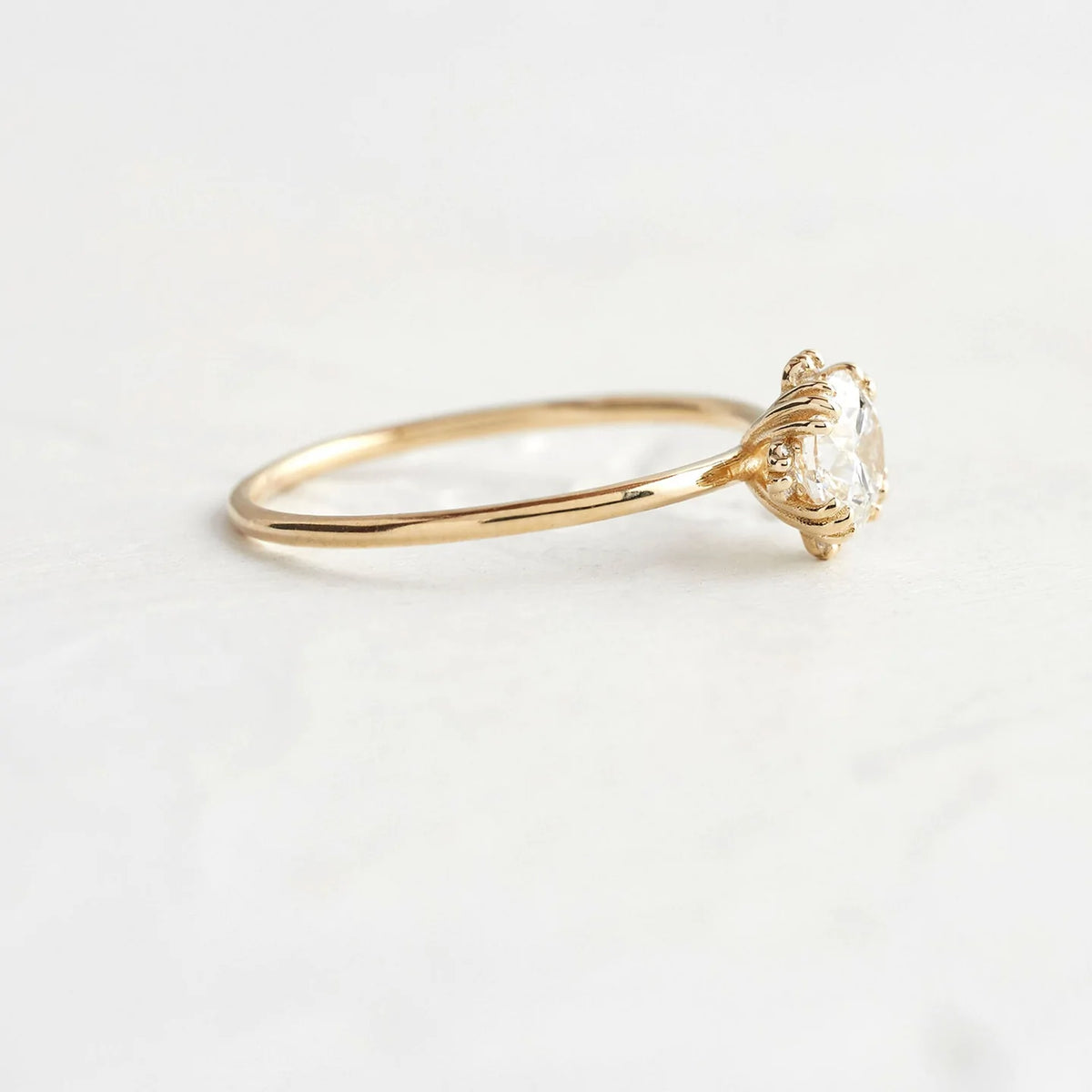 Solid Gold Threaded Ring with Halo, Round Cut Diamond