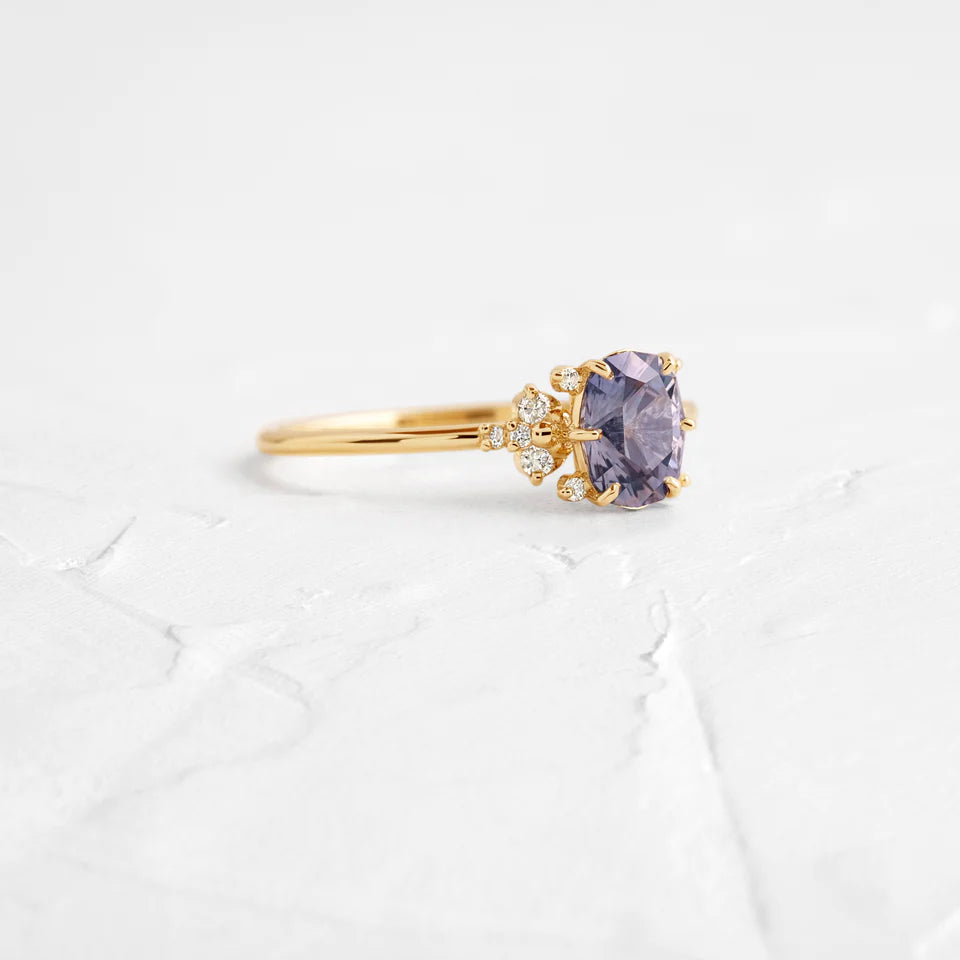 Solid Gold 1ct Oval Violet Montana Sapphire Halo Ring