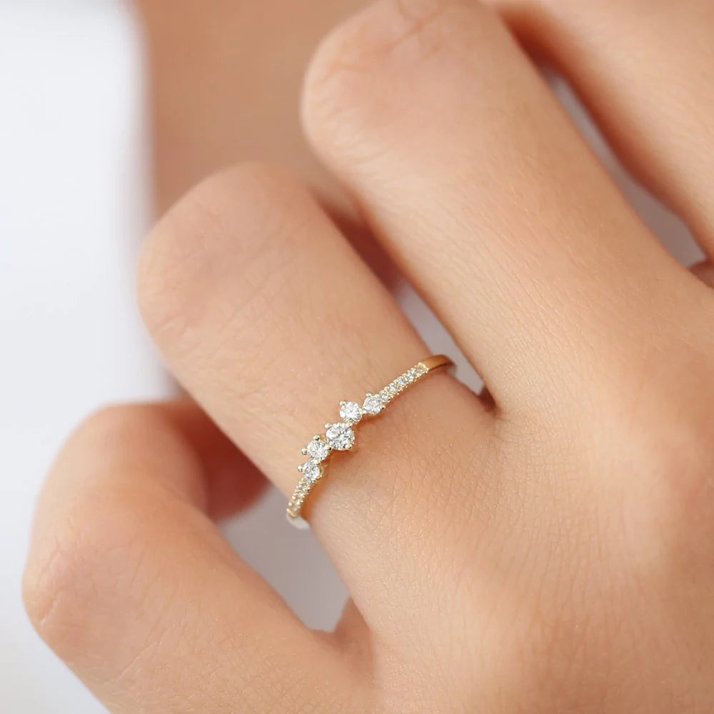 Solid Gold Bridal Diamond Cluster Ring