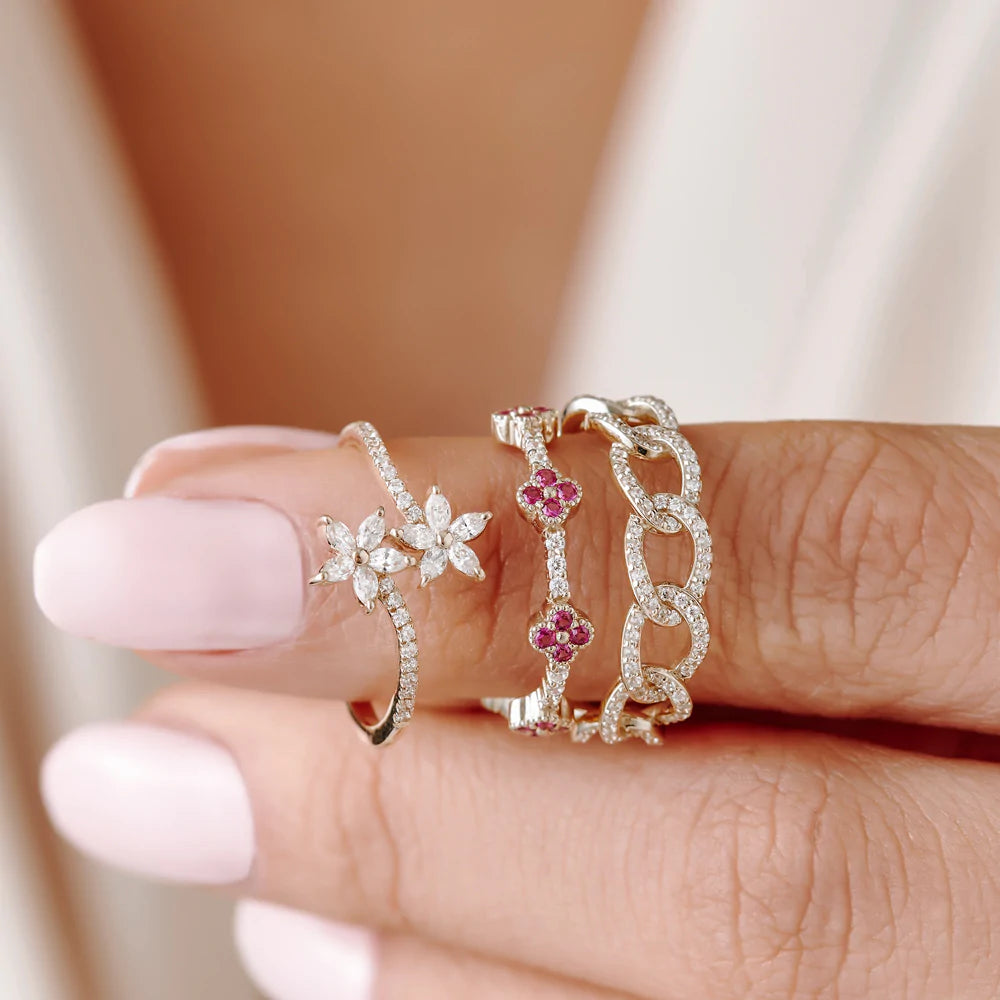 Solid Gold Marquise Diamond Flower Bypass Ring