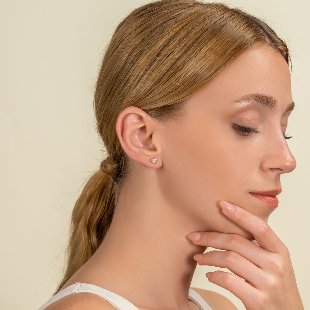 Solid Gold Pave Diamond Heart Studs
