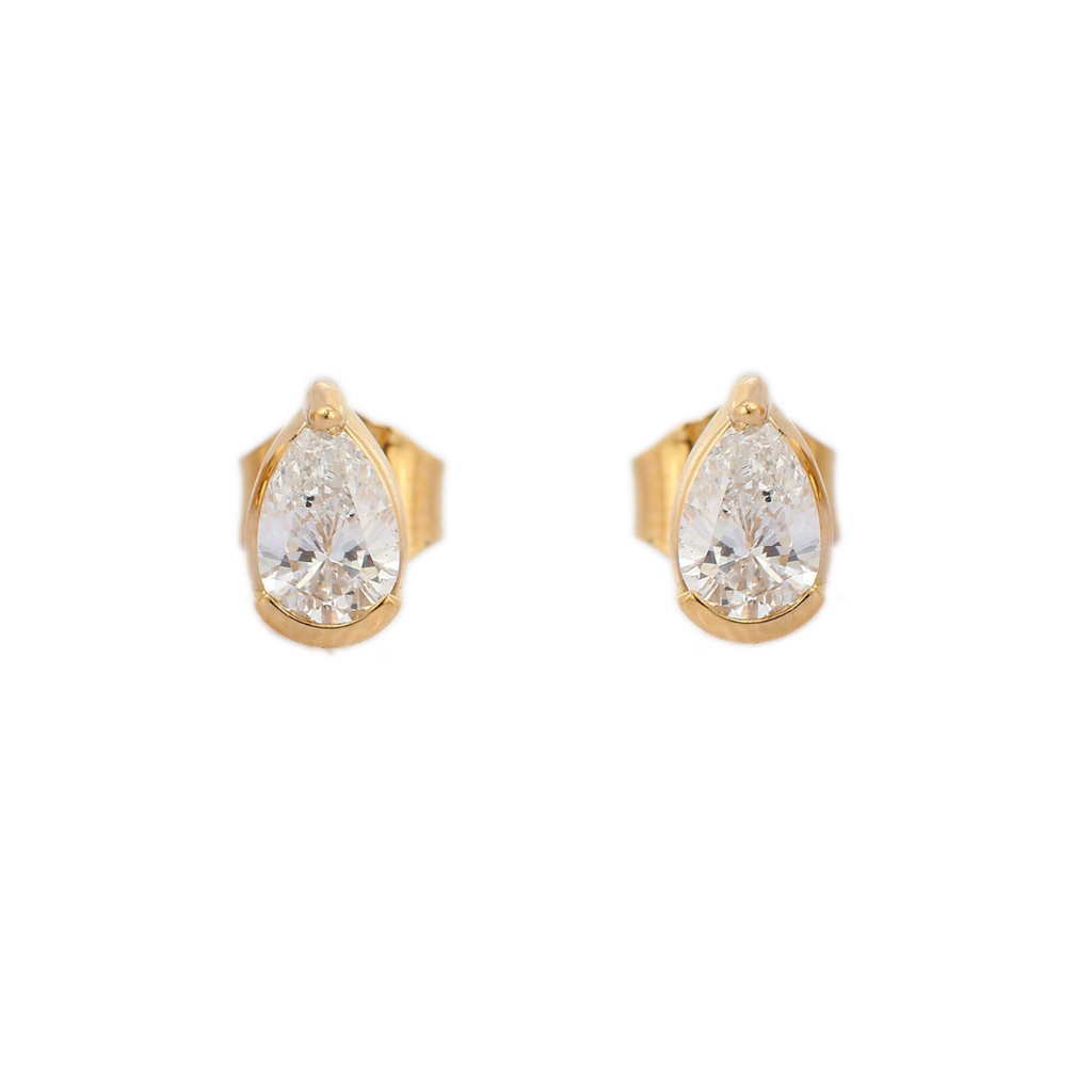 Solid Gold Pear Cut Diamond Studs