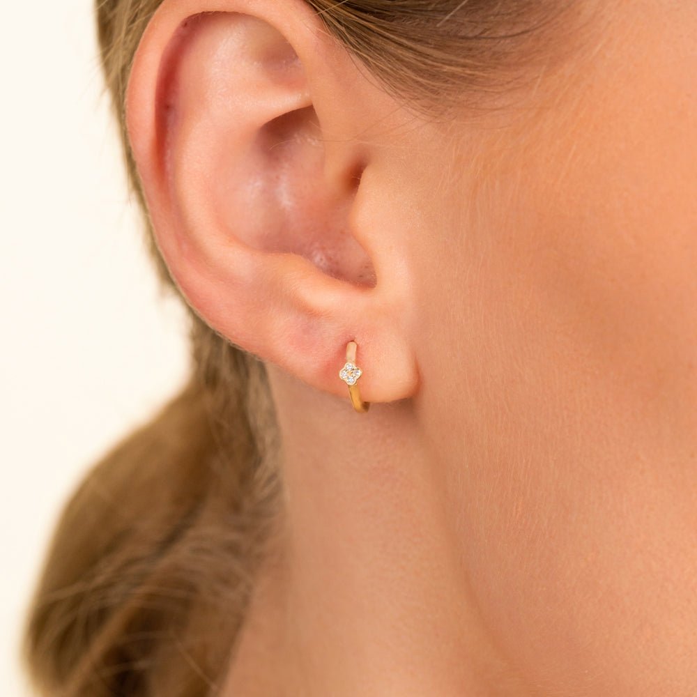 Solid Gold Solid Dainty Diamond Clover Huggies