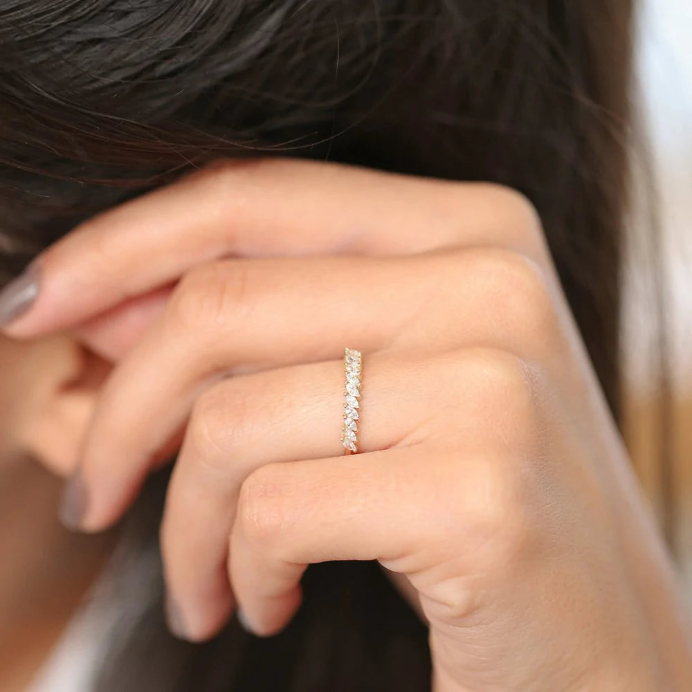 Solid Gold Diamond Marquise Wedding Band