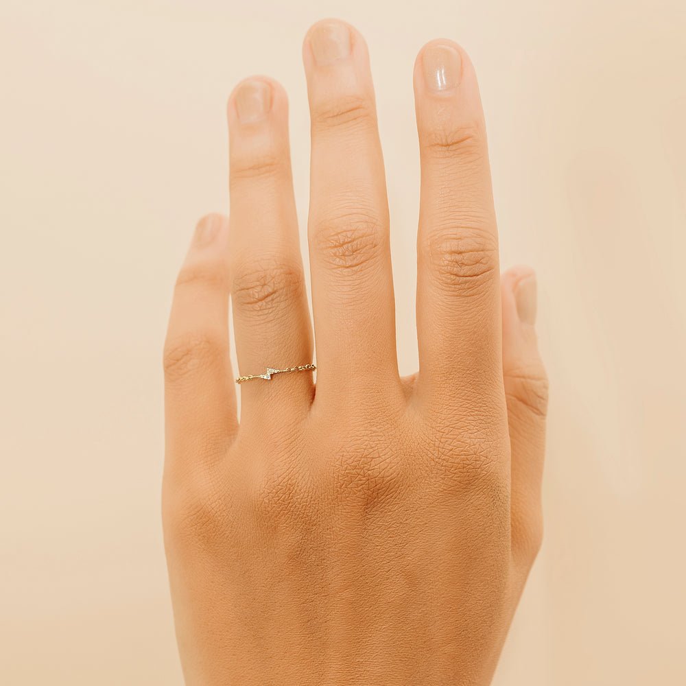 14K Solid Gold Diamond Lightning Bolt Chain Ring