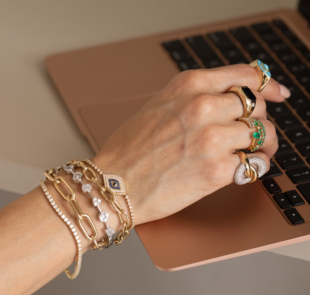 Solid Gold Diamond Multi Shape Bangle