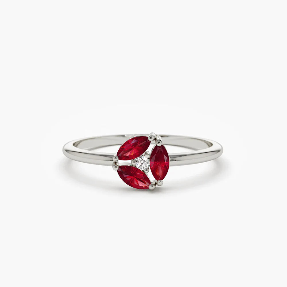 Solid Gold Ruby Cluster Diamond Ring