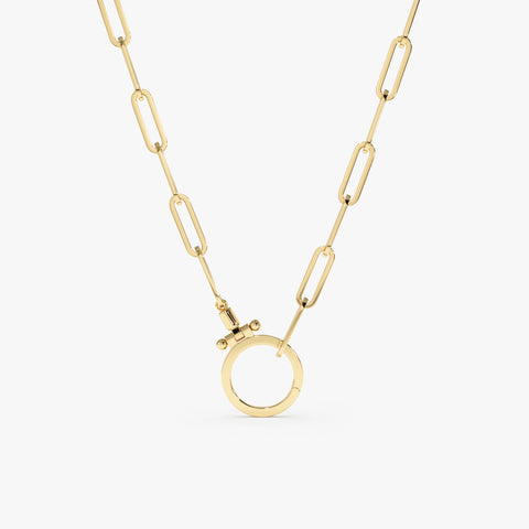 Solid Gold Paperclip Chain Charm Enhancer Necklace