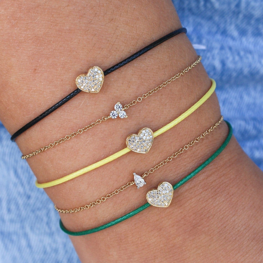 Solid Gold Diamond Heart Cord Bracelet