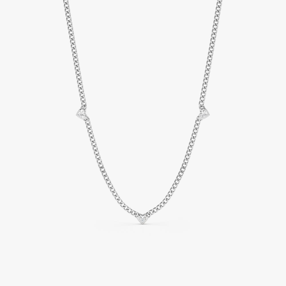 Solid Gold Diamond Heart Station Necklace (1015A6)