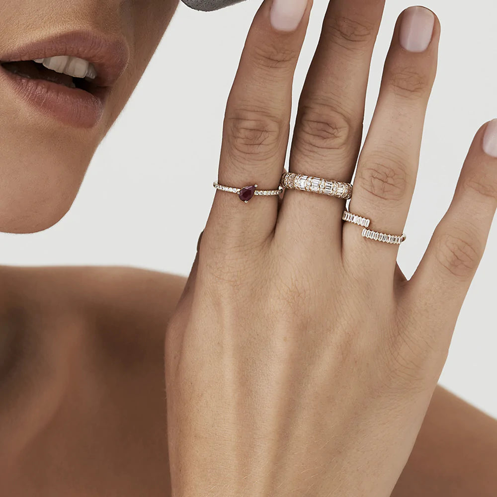 Solid Gold Baguette Diamond Bypass Ring