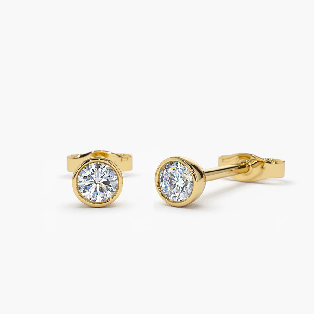 Solid Gold Bezel Setting Round Diamond Studs