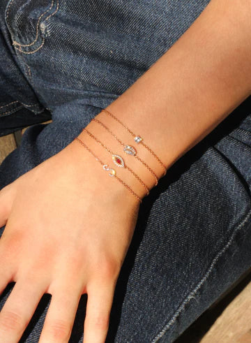 Solid Gold Ruby Evil Eye Chain Bracelet