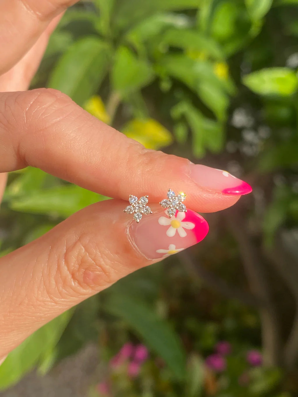 Solid Gold Diamond Flower Stud Earrings