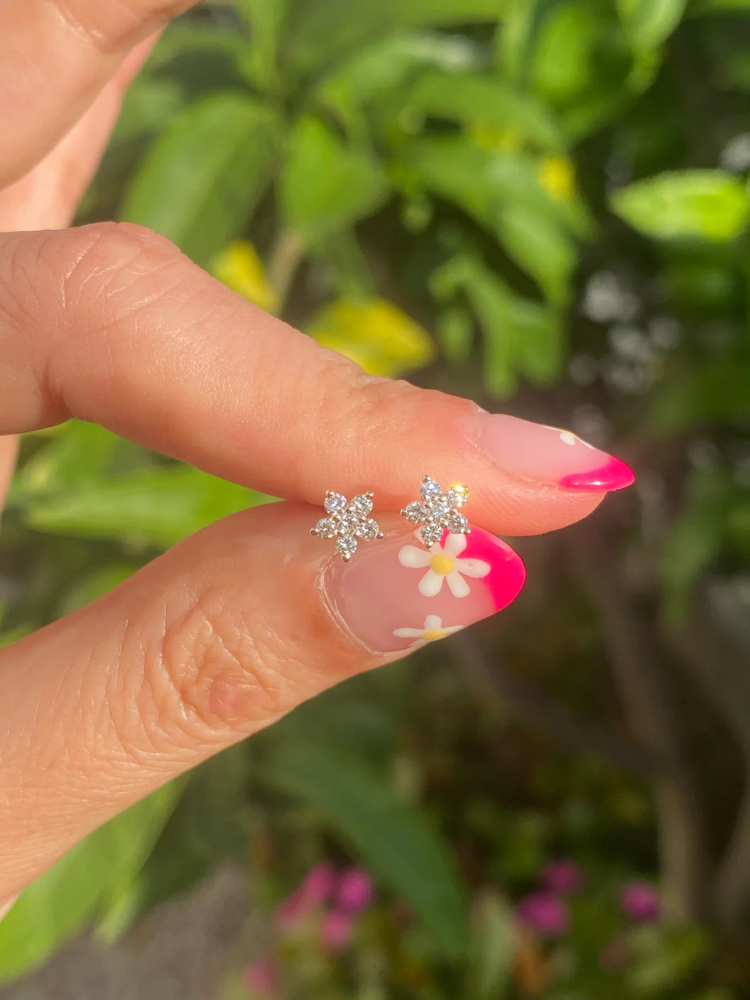Solid Gold Diamond Flower Stud Earrings
