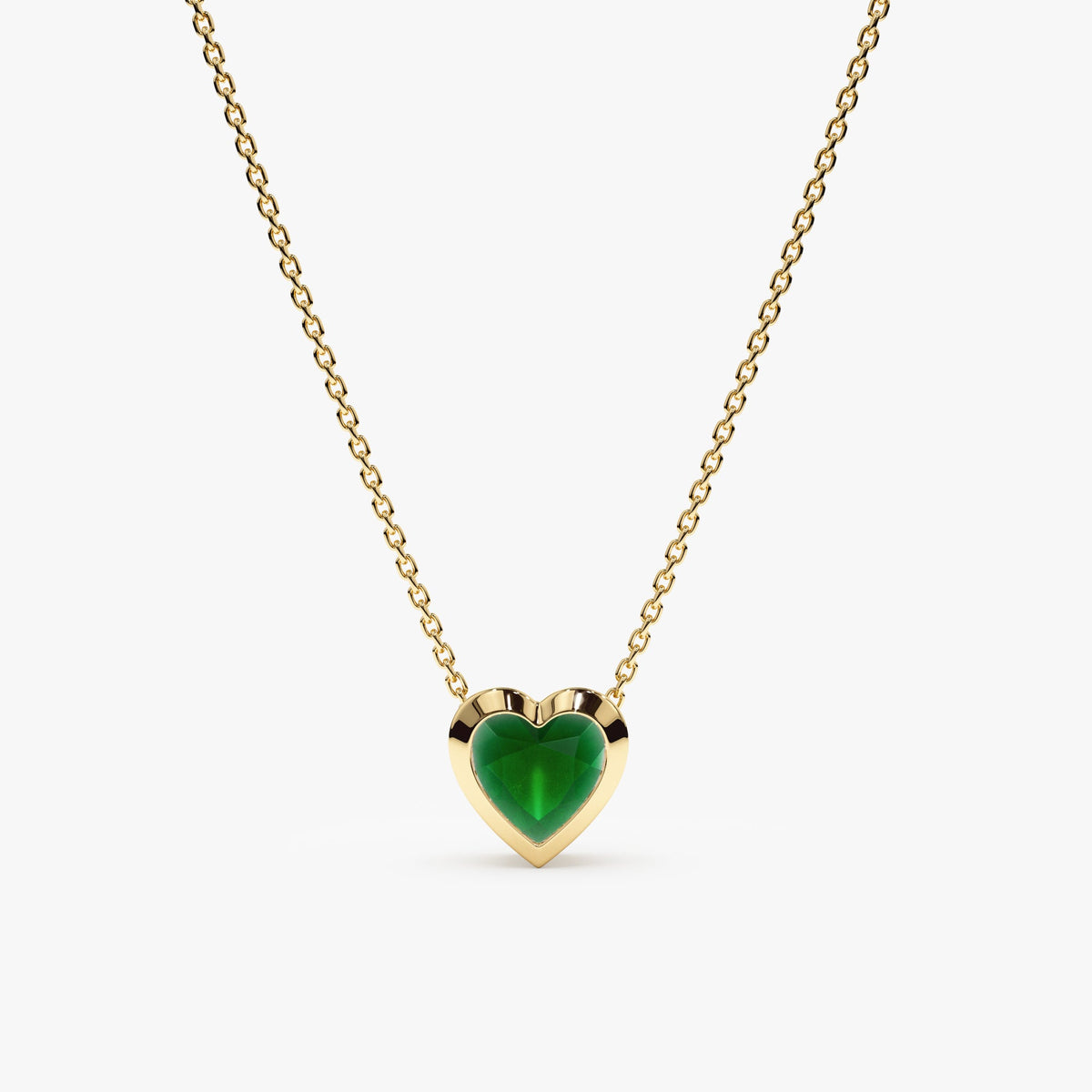 14K Solid Gold Emerald Heart Necklace - Style A