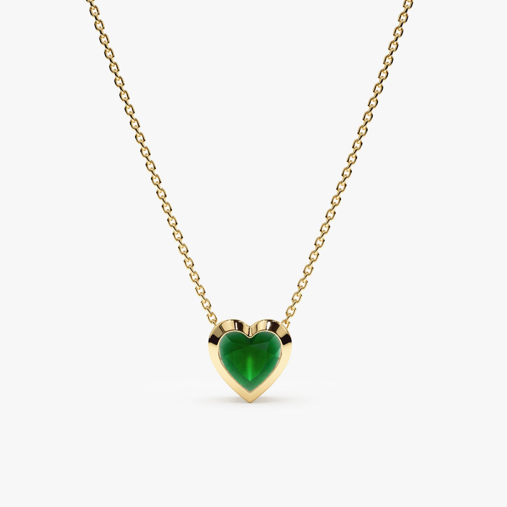 18K Solid Gold Emerald Heart Necklace - Style A