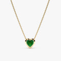 18K Solid Gold Emerald Heart Necklace - Style A