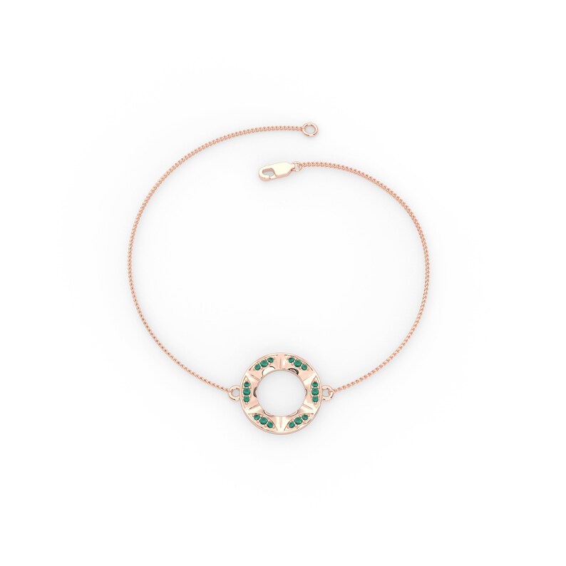 Solid Gold Open Circle Natural Emerald Bracelet
