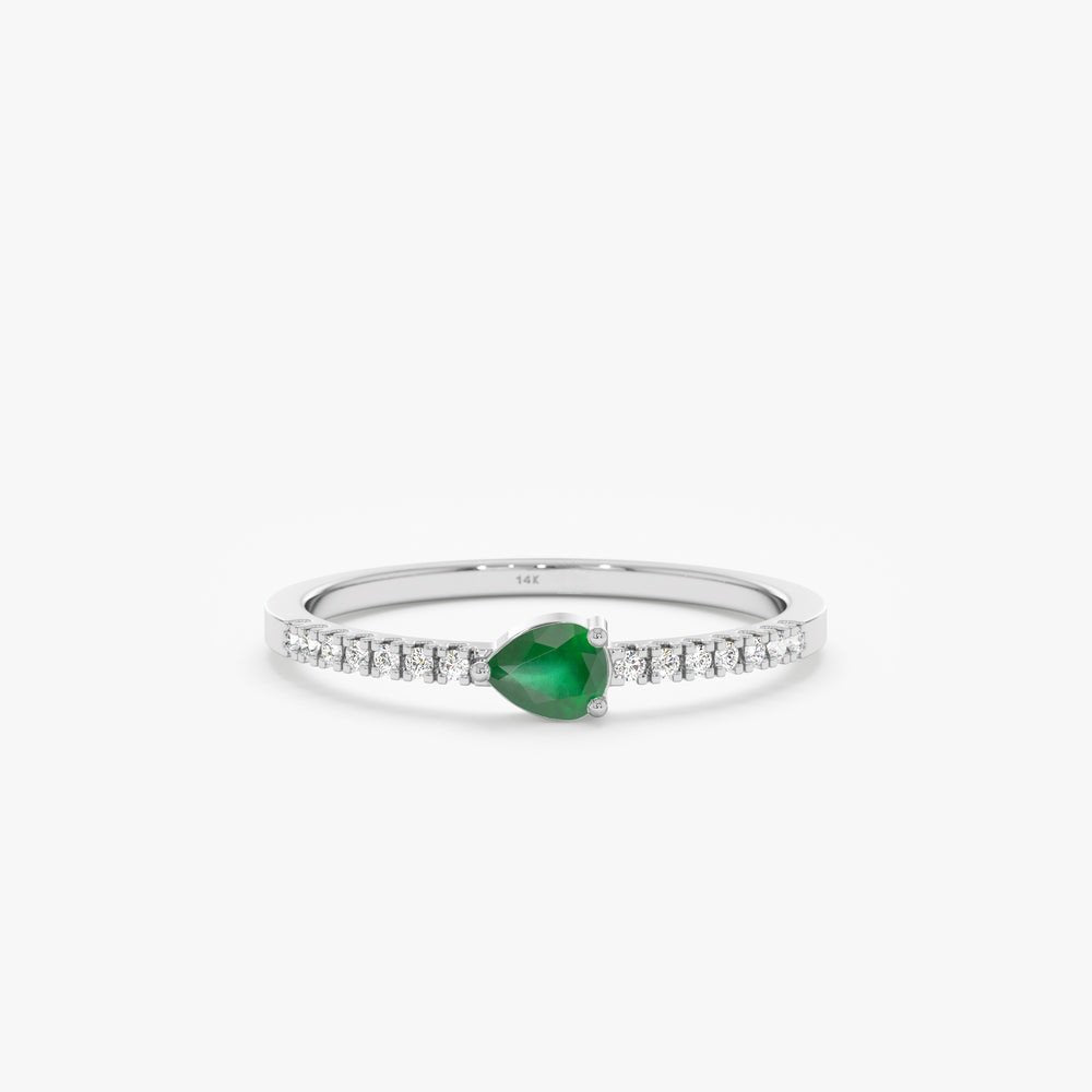 18K Solid Gold Diamond and Pear Cut Emerald Ring