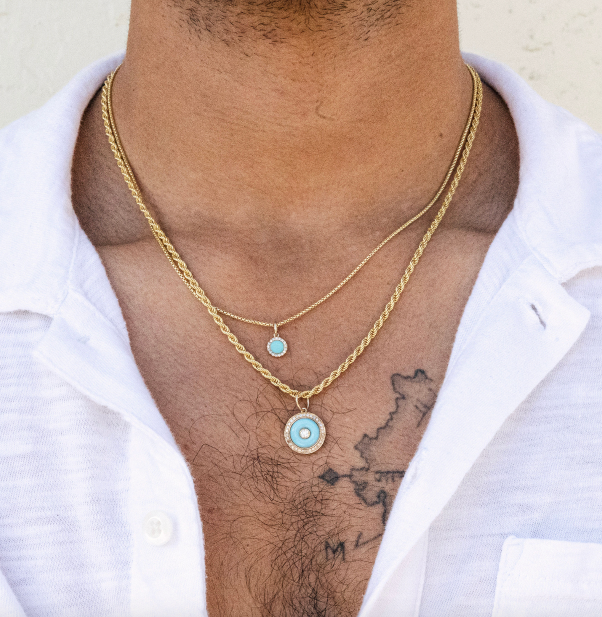 Solid Gold Diamond Round Turquoise Pendant
