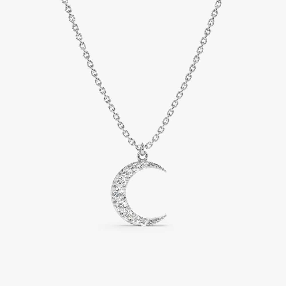 18K Solid Gold Diamond Crescent Moon Necklace - Style B