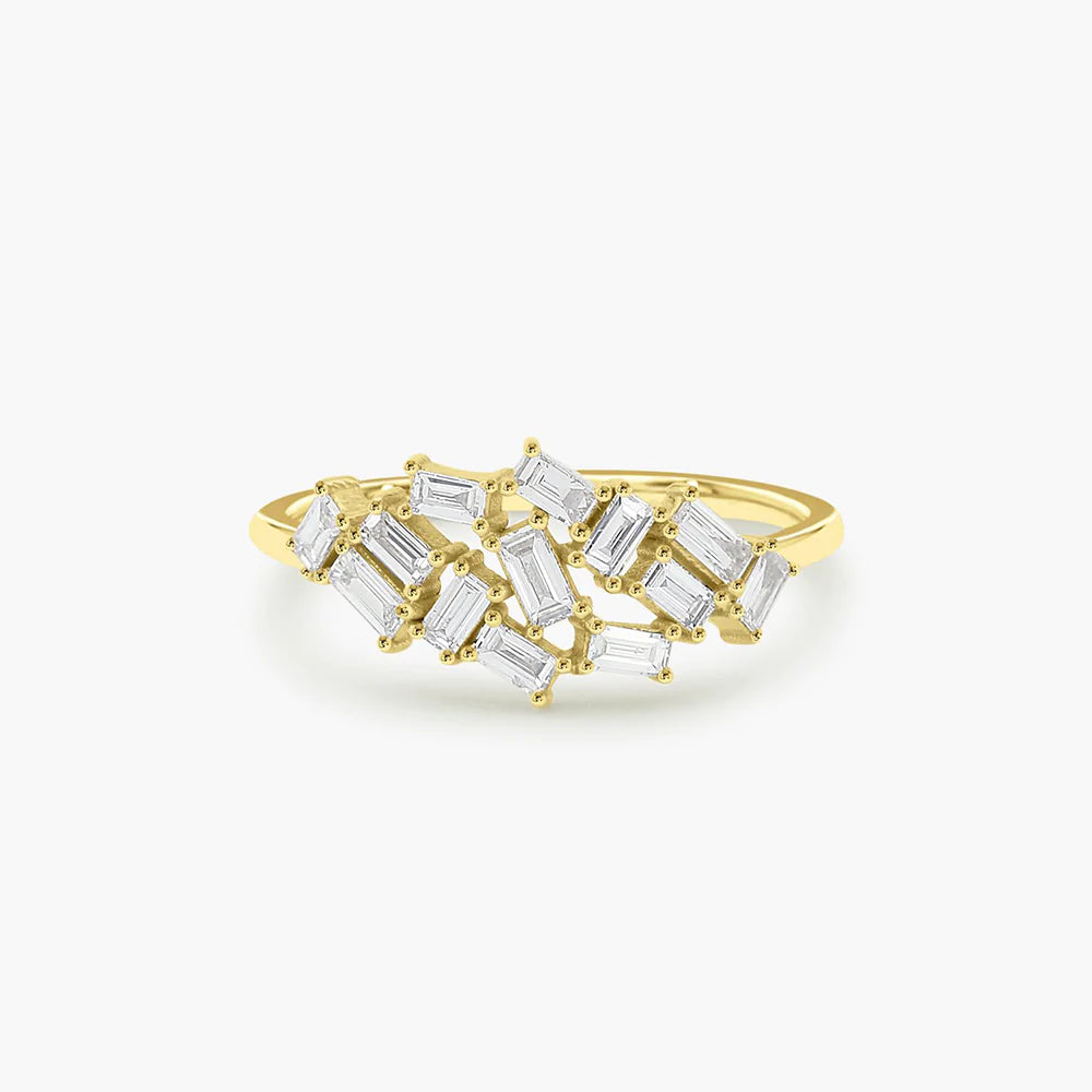 Solid Gold Baguette Diamond Cluster Ring (56E885)