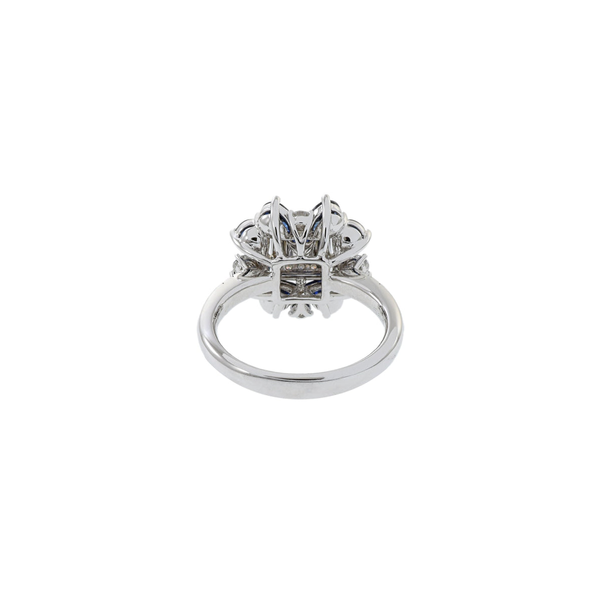 Solid Gold Blue Sapphire And Flower Diamond Ring