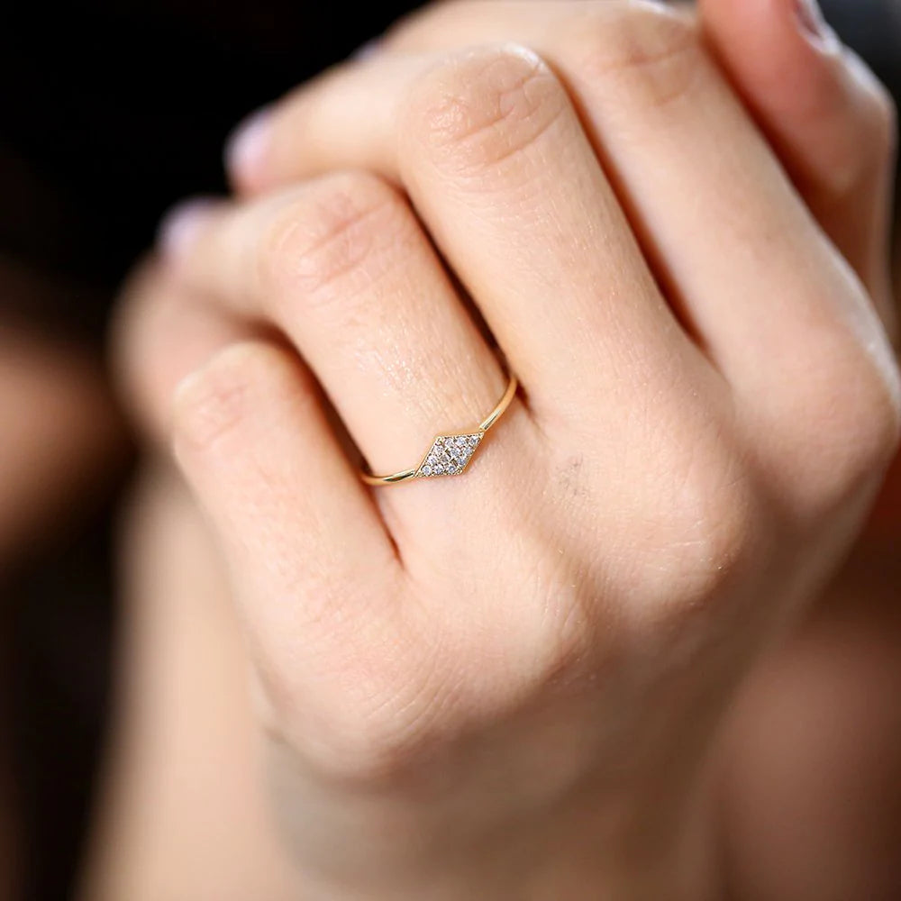 Solid Gold Diamond Shape Micro Pave Ring