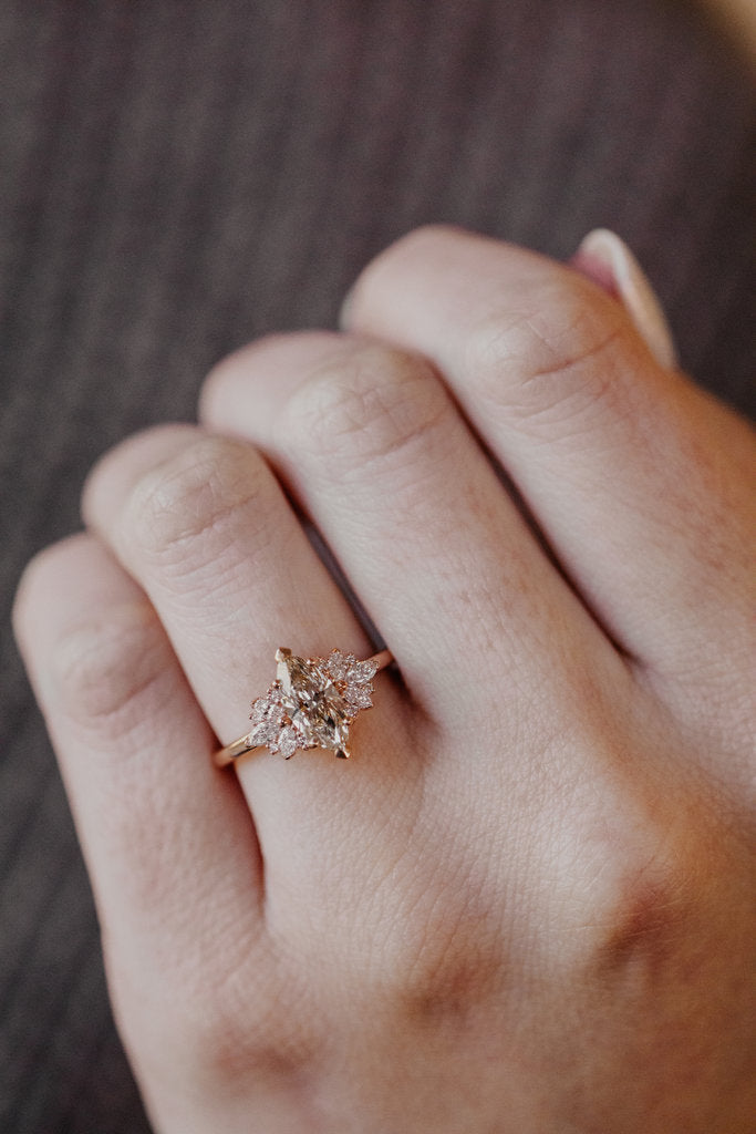 Solid Gold 1.01 ct Marquise Lab-Grown Champagne Diamond Ring