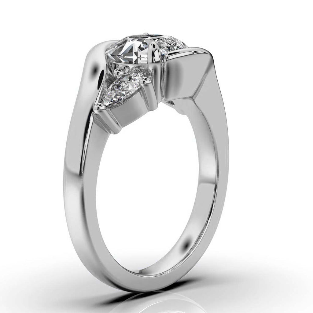 Solid Gold Three Stone Pear Lab Grown Diamond Ring (E6515A)
