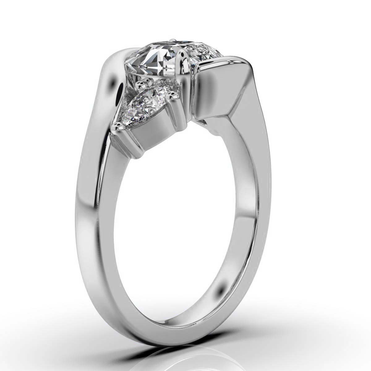 Solid Gold Three Stone Pear Lab Grown Diamond Ring (E6515A)