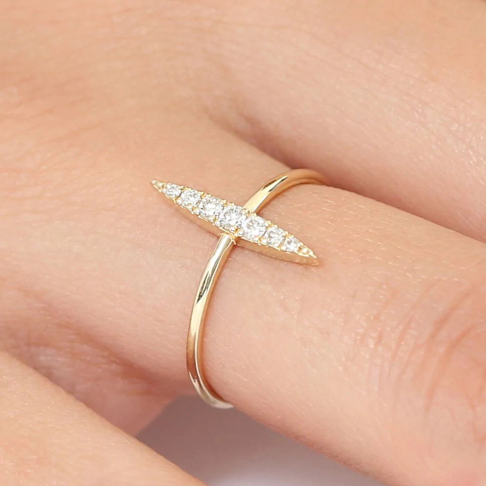 Solid Gold Elongated Micro Pave Diamond Ring