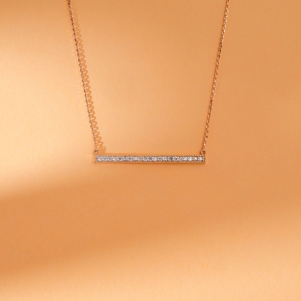 Solid Gold Long Diamond Bar Necklace (6EF416)