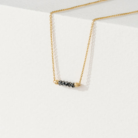 Solid Gold Black Diamond Beaded Bar Necklace (FD0529)