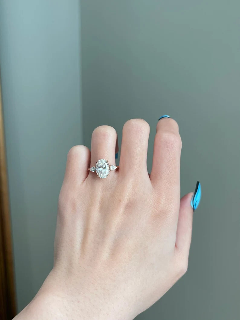 Solid Gold 3.5 Carat Brilliant Oval Cut Moissanite Engagement Ring