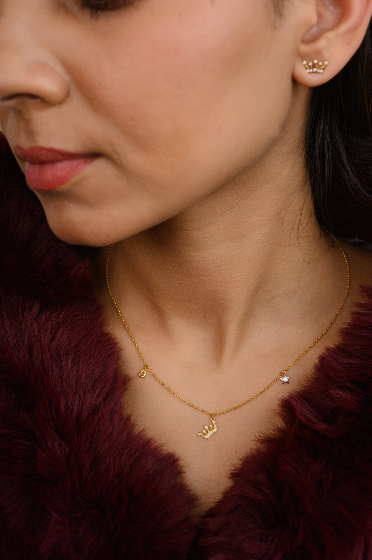 Solid Gold Natural Diamond Crown Stud Earrings