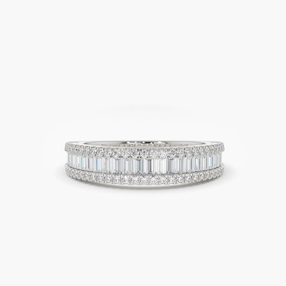 Solid Gold Baguette Diamond Anniversary Ring 0.75ctw