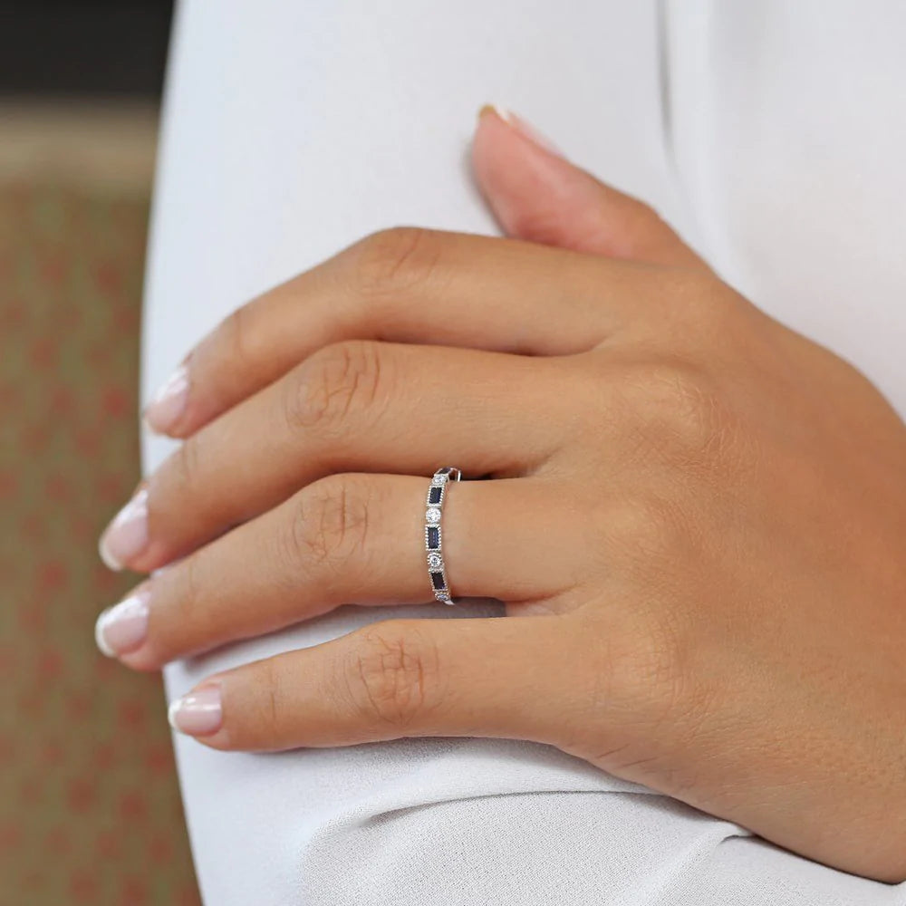Solid Gold Sapphire Baguette and Diamond Ring (60DC7F)