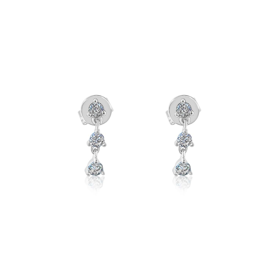 Solid Gold Triple Mini Diamond Drop Earring