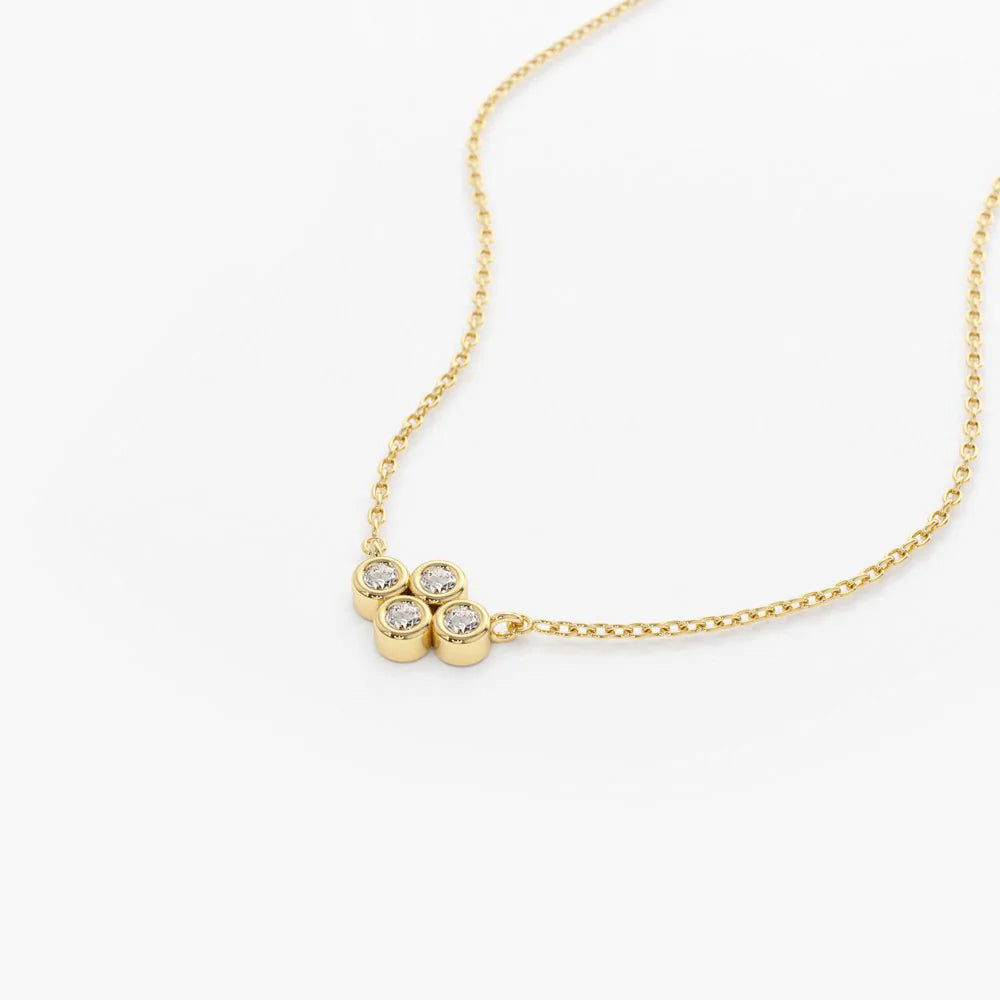 Solid Gold Four Stone Diamond Cluster Necklace