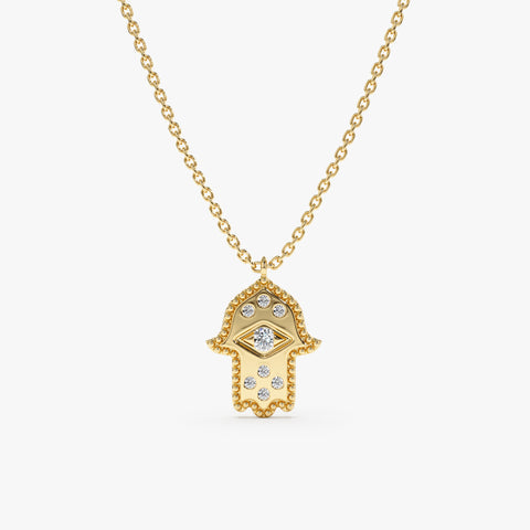 Solid Gold & Diamond Hamsa Necklace (B01DCF)