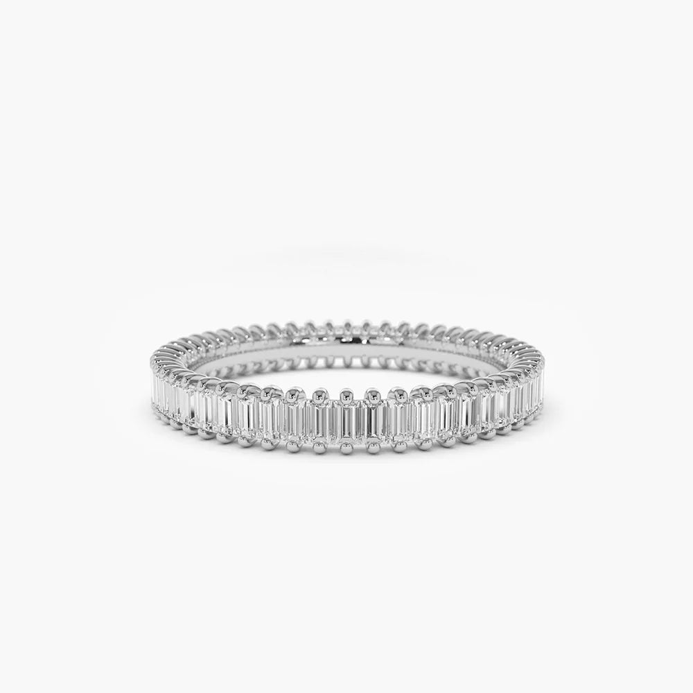 Solid Gold Prong Setting Full Eternity Baguette Diamond Ring